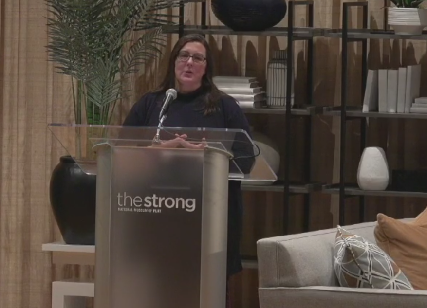 Victoria Van Voorhis speaking at The Strong's Women in Games event