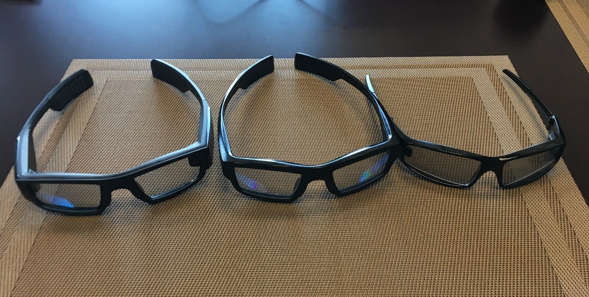 Progression from left to right -- the middle is available now and the right is where Vuzix believes it can get to soon (Photo: James Brightman)